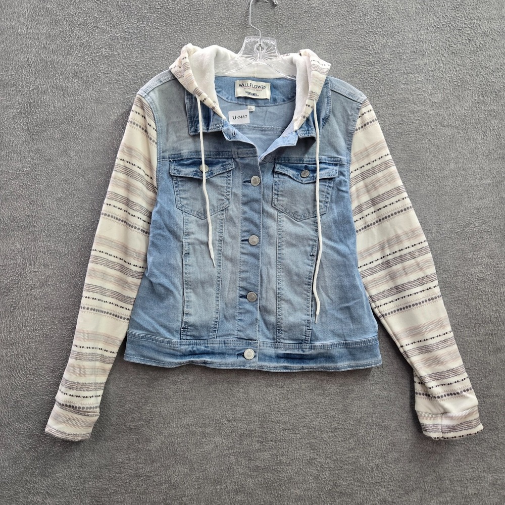 Wall Flower Women Jacket XL Blue Dreamer Fit Denim Jean Trucker Hooded